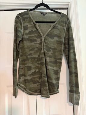Camo Henley Long-Sleeve Top